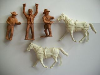 (2) Marx Wagon Horses,  (3) Cowboys