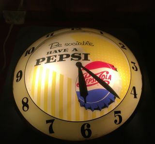 Pepsi Double Bubble Clock " Be Sociable Have A Pepsi " Vintage