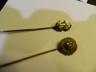2 American Indian Stick Pins Doe - Wah - Jack Round Oak Stove Figural & Indian W/bow