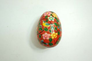 Vintage Russian Folk Art Wooden Painted Lacquer Easter Egg With Birds N4