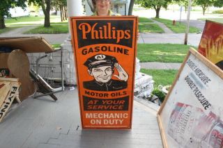 Large Phillips 66 Gasoline & Motor Oil Mechanic Duty Gas Station 48 " Metal Sign