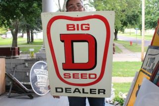 Large Vintage 1960s Big D Seed Dealer Corn Farm 28 " Embossed Metal Sign