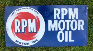 Vtg 1950s Rpm Motor Oil Sign 40”x 20” Tin Metal Standard Oil Co.  California Rare