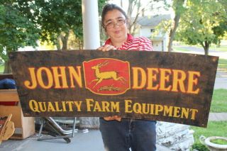 Large John Deere Quality Farm Equipment Tractor Feed Seed Gas Oil 40 " Metal Sign