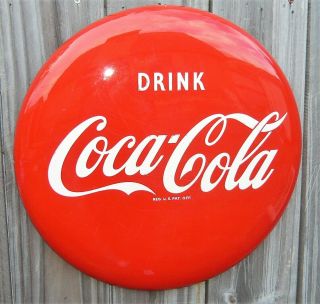 Vintage 1952 Coca - Cola 16 " Button Sign For A Pilaster