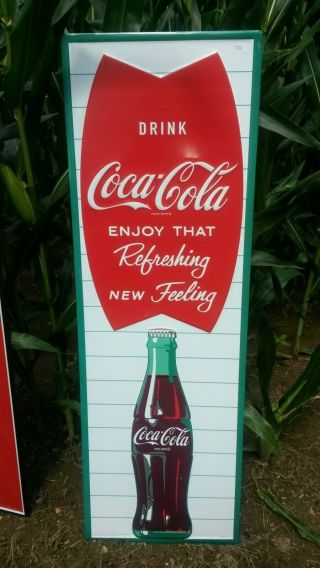 Large Coca Cola Fishtail Soda Pop Gas Station 54 " Heavy Embossed Metal Sign Usa