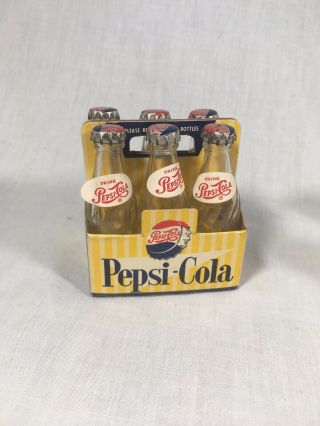 Vintage Mini 2.  5in Pepsi Cola 6 Pack Glass Bottles And Case Novelty Advertising