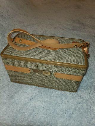 Vintage Hartmann Tweed And Leather Luggage Train Case/ Make Up - Carry On - Euc
