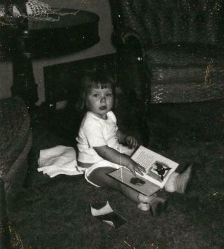 Ps254 Vtg Photo Little Girl Reading Book C Mid Century