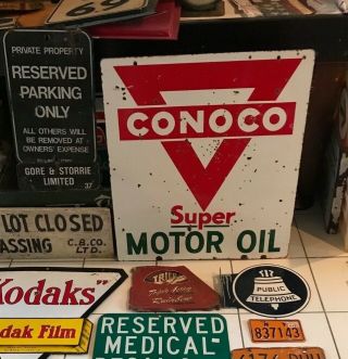 Vintage Advertising 2 Sided Porcelain Sign Conoco Not Texaco Shell Gulf