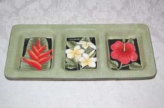 Island Plantation Ceramic Divided Serving Tray With Colorful Tropical Flowers