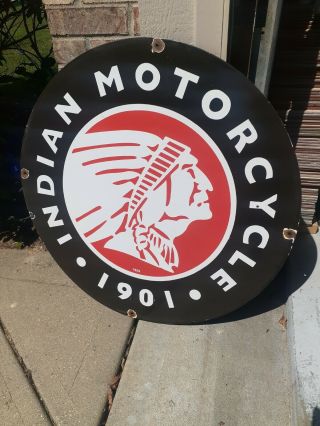 C.  1950s Vintage Indian Motorcycles Sign Dated 1929 Rare Sign 30 Inch