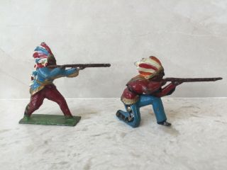 Vintage Lead Toy Figure (2) Native Americans With Guns.  Made In France 2.  75”
