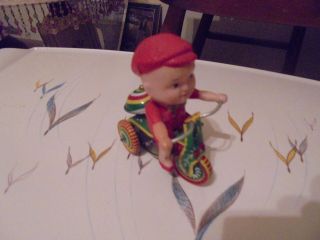 Vintage Wind Up Tin Toy Tri - Cycle Made In China