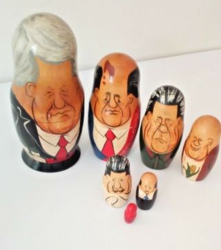 8 " Vintage Russian Fed Ussr Cccp Soviet Union 7 Matryoshka Nesting Dolls Yeltsin