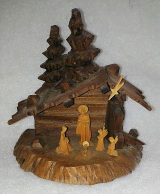 Vtg Oberammergau Hand Carved Wood Nativity Scene Manger Germany