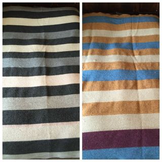 Vintage Wool Blend Striped Large Blanket 86x90 Inches Double Sided Cutter