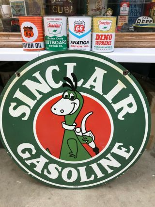 " Sinclair Gasoline " Large Heavy Double Sided Porcelain Sign (dated 1951) 30 " Inch