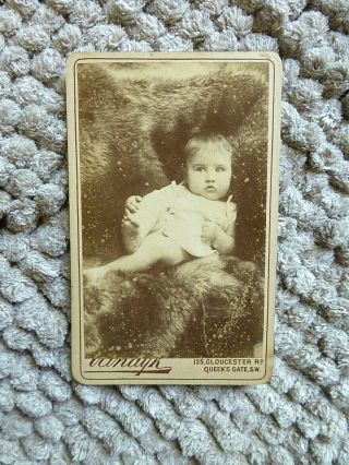 Antique Cdv Cabinet Photo Baby In Fur Blanket Very Expressive Pout Raises Leg Uk