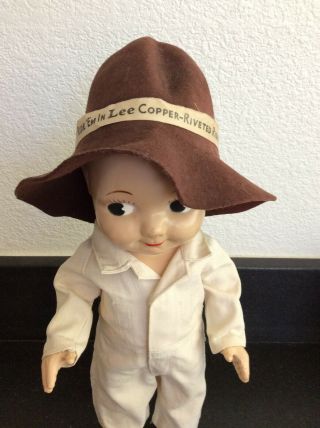 Vintage Buddy Lee Hard Plastic Doll - 13 Inches Tall - Hat & Coveralls