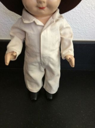 VINTAGE BUDDY LEE HARD PLASTIC DOLL - 13 INCHES TALL - HAT & COVERALLS 3
