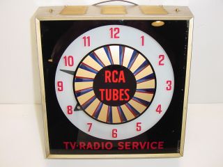 Vintage 1950 ' s RCA TV Radio Tubes Spinner Lighted Dealer Advertising Clock Sign 2