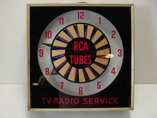 Vintage 1950 ' s RCA TV Radio Tubes Spinner Lighted Dealer Advertising Clock Sign 3