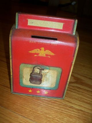 Vintage Wall Mount Toy Tin Litho.  Mailbox/coin Bank.  Ohio Art Co.