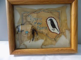 Framed Native American Painted Leather The Spirit Of The Raven Signed Sunny