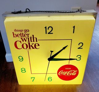 Large 19.  5 " Coca - Cola Lighted Clock Sign Plastic Lens On Metal -