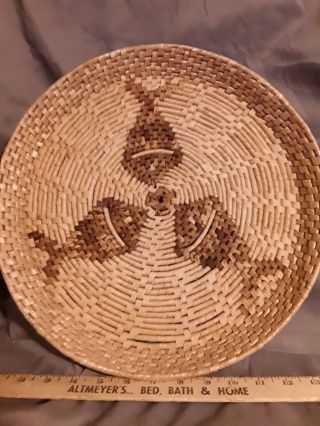 Vintage Native American Woven Basket With Fish Design Showing On Both Sides