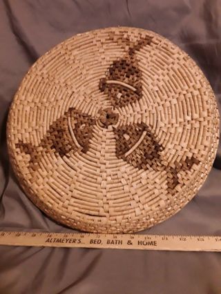 Vintage Native American Woven Basket With Fish Design Showing On Both Sides 3