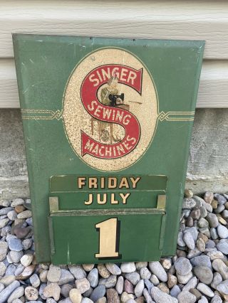 Complete Antique Singer Sewing Machine Sign / Perpetual Calendar Vintage Rare