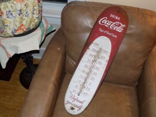 Vintage Coca Cola Cigar Metal Thermometer