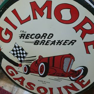 Gilmore,  Harley 2 Sided Vintage Porcelain Sign 30 Inches Round