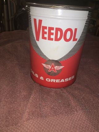 Vintage Veedol Nos 5 Lb.  Grease Tin Oil Can Flying A Tide Water Oil Co