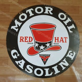 Red Hat Motor Oil 2 Sided Porcelain Enamel Sign 30 Inches Round