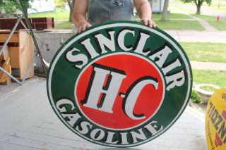Large Sinclair H - C Gasoline Gas Station 36 " Porcelain Metal Sign