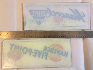 Vintage Hancock Gasoline Glass Gas Station Pump Signs (2).  Coated W/ Paint