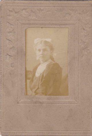 Antique Photograph Portrait Young Girl On Embossed Card 3.  75 X 2.  5 "