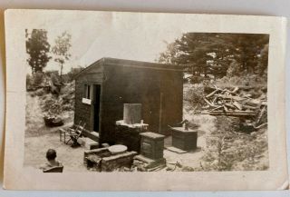 Vintage Snapshot Mining Hunting Prospecting Trapping Camp With Man Circa 1930