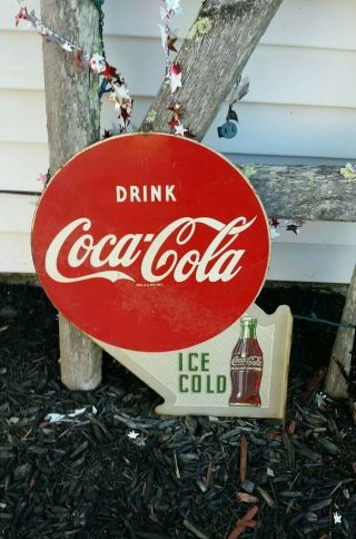 Vintage 1954 Double Sided Drink Coca - Cola Flange Sign - Ice Cold Really Cool