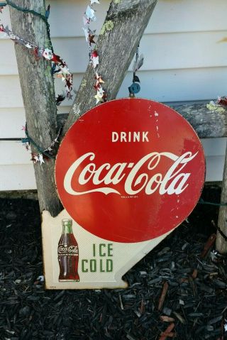 Vintage 1954 Double Sided Drink Coca - Cola Flange Sign - Ice Cold Really Cool 2