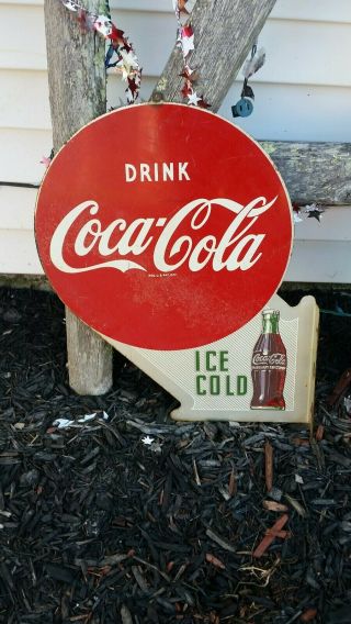 Vintage 1954 Double Sided Drink Coca - Cola Flange Sign - Ice Cold Really Cool 3