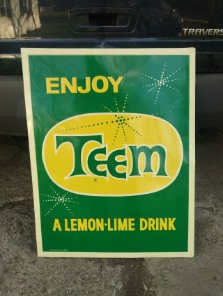 Vintage Early Teem Lemon Lime Soda Pop Embossed Metal Sign 34 X 26