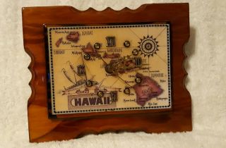 Vintage Hawaii Islands Lacquered Wood Wall Decor Clock
