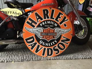 Rare Vintage Porcelain 30” Harley - Davidson Dealers Sign Knucklehead Panhead