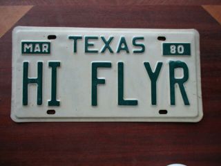 Vintage 1980 Texas Vanity License Plate Hi Flyr