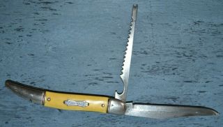 Vintage Fish Knife V Folding 2 Blade Mother Pearl Handle Colonial Prov.  Usa