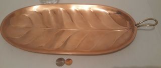 Vintage Metal Copper And Brass Leaf Tray,  Platter,  Snacks,  Cupcakes,  18 " X 7 1/2